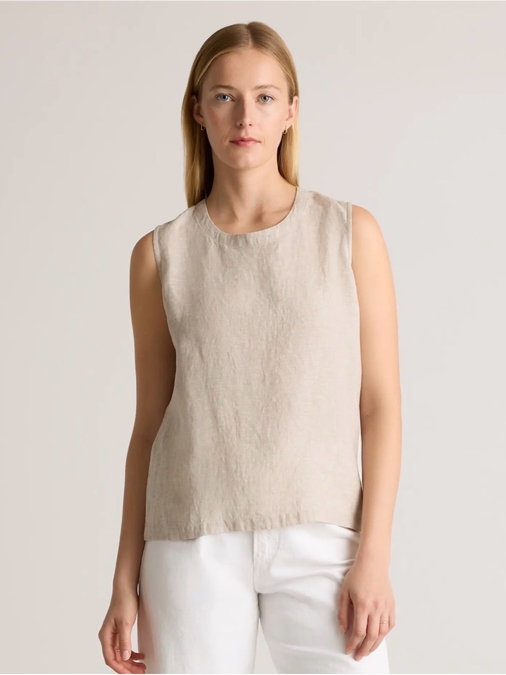 Quince Organic Linen Sleeveless Tank Top in Beige - S READ